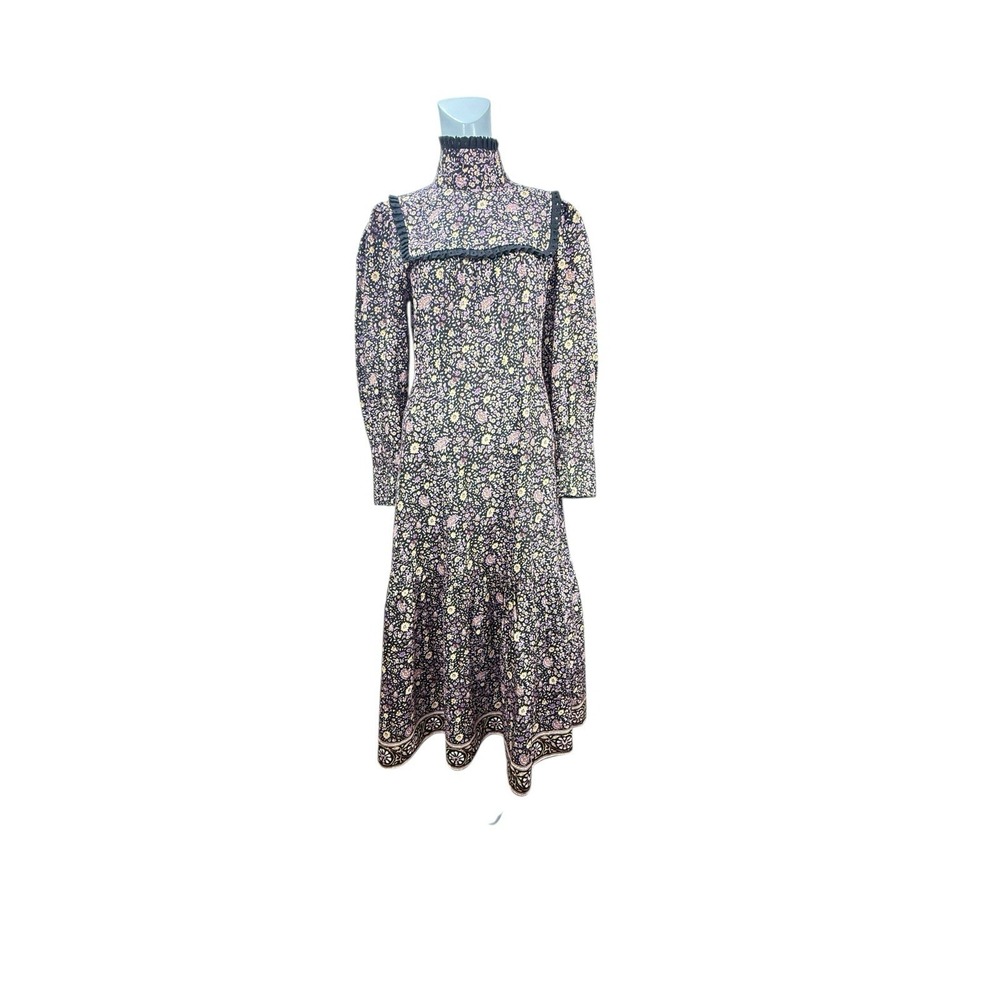 Hunter Bell Sz 4 Long Sleeve Maxi Dress Multicolor‎ Floral Print Eyelet Trim